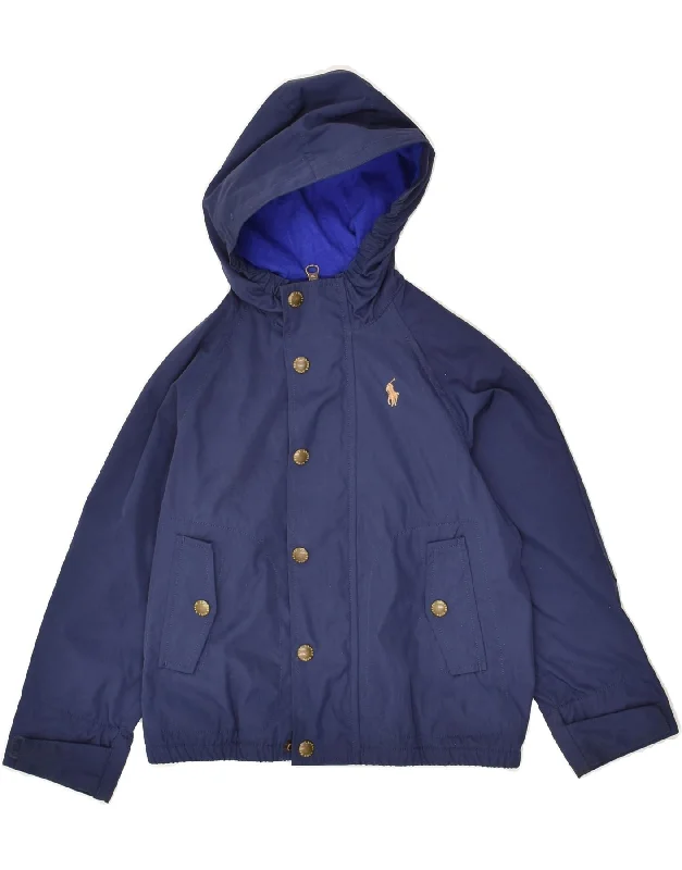 men's lightweight windbreakers -POLO RALPH LAUREN Boys Hooded Bomber Jacket 4-5 Years Navy Blue Polyester