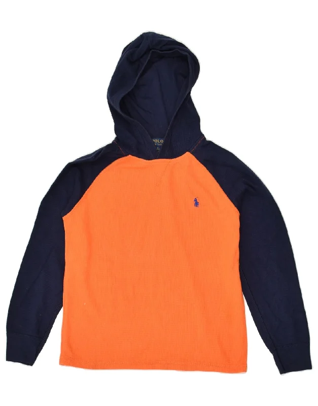 men's performance hoodies -POLO RALPH LAUREN Boys Hoodie Jumper 10-11 Years Medium Orange Colourblock