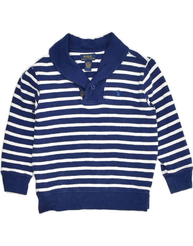 men's hoodies for winter -POLO RALPH LAUREN Boys Shawl Neck Sweatshirt Jumper 3-4 Years Blue Striped