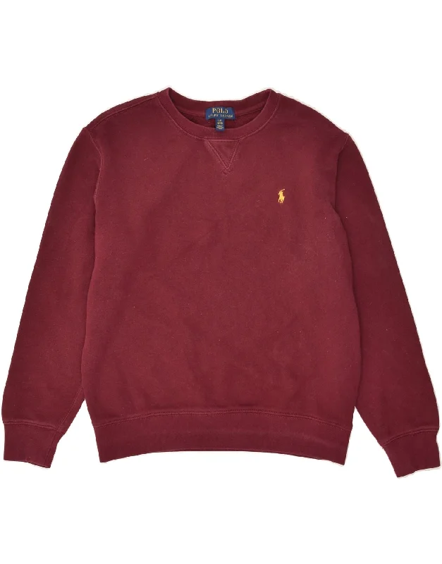 men's hoodie for hiking -POLO RALPH LAUREN Boys Sweatshirt Jumper 14-15 Years Large Maroon Cotton