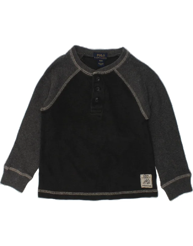 men's comfy hoodie sweatshirt -POLO RALPH LAUREN Boys Sweatshirt Jumper 3-4 Years Black Colourblock