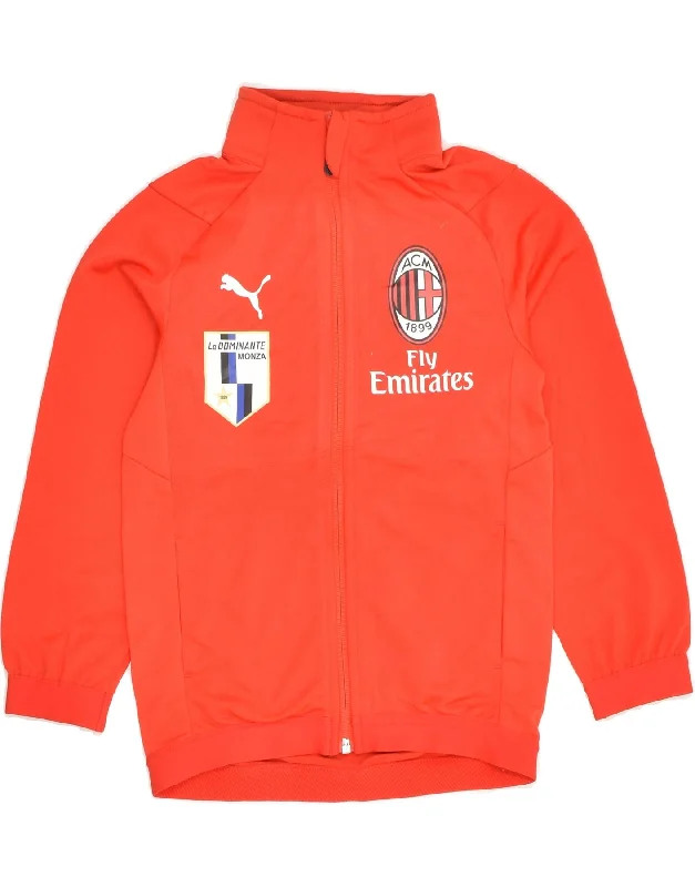 men's leather jackets -PUMA Boys AC Milan Graphic Tracksuit Top Jacket 7-8 Years Red Polyester