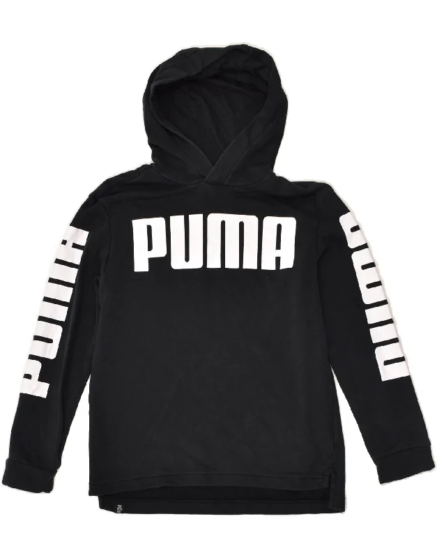 men's zip-up sweatshirts for gym -PUMA Boys Graphic Hoodie Jumper 11-12 Years Black Cotton