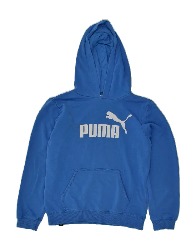 men's hoodie for snowboarding -PUMA Boys Graphic Hoodie Jumper  11-12 Years Blue Cotton