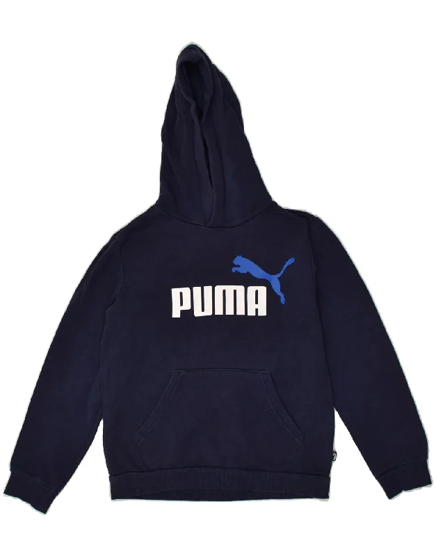 men's hoodie for chilly evenings -PUMA Boys Graphic Hoodie Jumper 11-12 Years Navy Blue Cotton