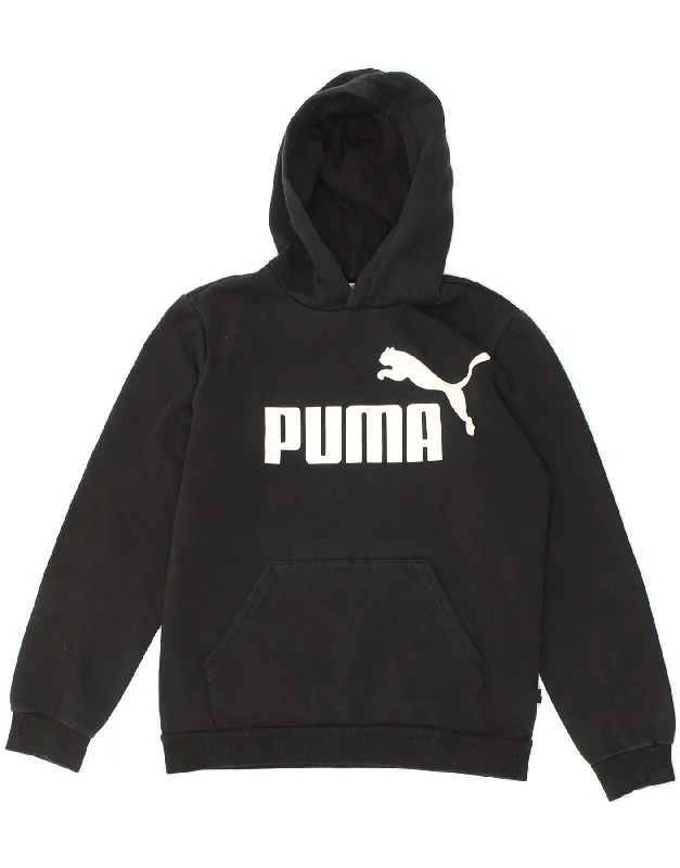 men's hoodie for snowboarding -PUMA Boys Graphic Hoodie Jumper 13-14 Years Black Cotton