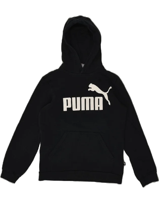 men's hoodies with slogans -PUMA Boys Graphic Hoodie Jumper 13-14 Years Black Cotton