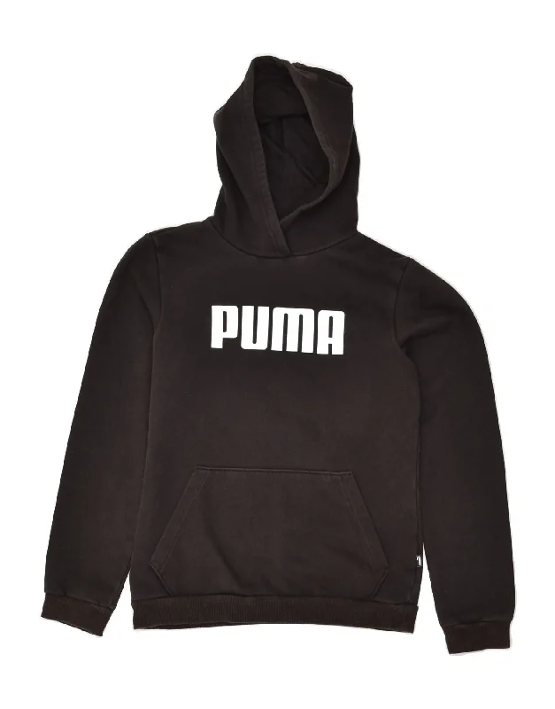 men's graphic print hoodies -PUMA Boys Graphic Hoodie Jumper 13-14 Years Black Cotton