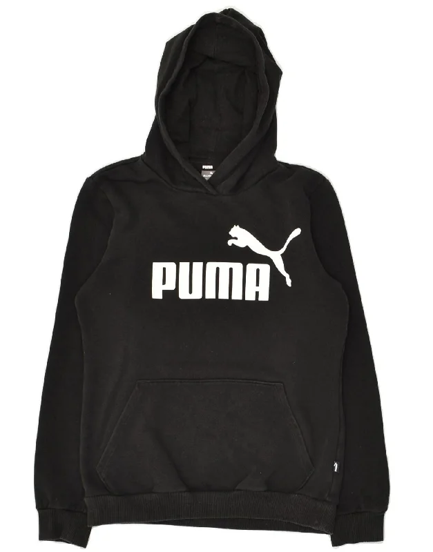 men's hoodie with zipper closure -PUMA Boys Graphic Hoodie Jumper 13-14 Years Black Cotton