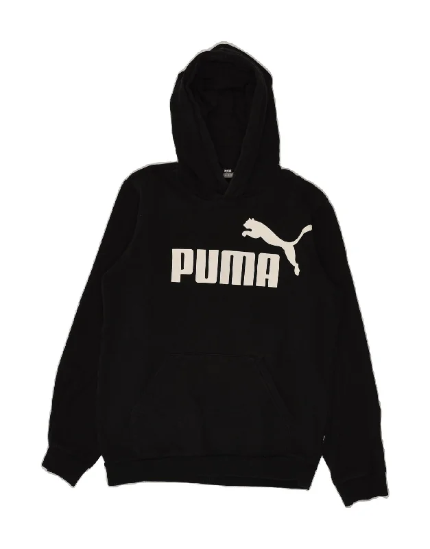 men's comfortable casual hoodies -PUMA Boys Graphic Hoodie Jumper 13-14 Years Black Cotton