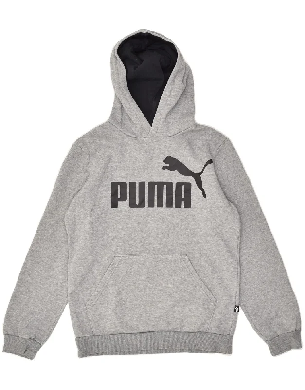 men's graphic hoodies for streetwear -PUMA Boys Graphic Hoodie Jumper 13-14 Years Grey Cotton