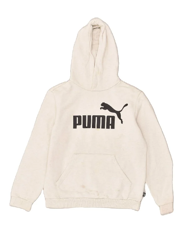 men's casual sweatshirts -PUMA Boys Graphic Hoodie Jumper 13-14 Years Off White Cotton