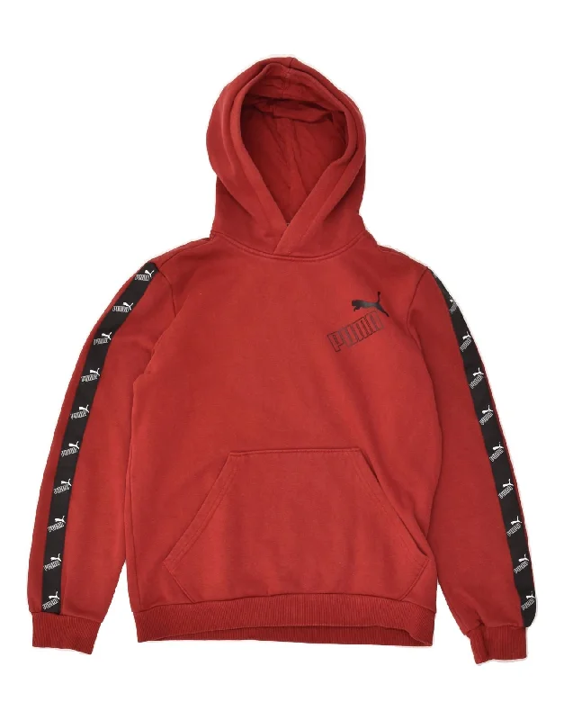 men's zip hoodie with drawstrings -PUMA Boys Graphic Hoodie Jumper 13-14 Years Red Cotton