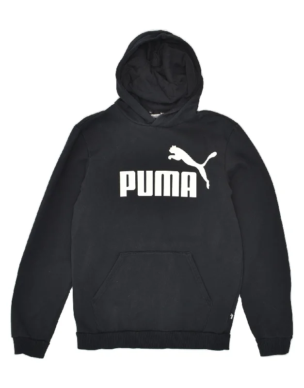 men's trendy oversized hoodies -PUMA Boys Graphic Hoodie Jumper 15-16 Years Black Cotton