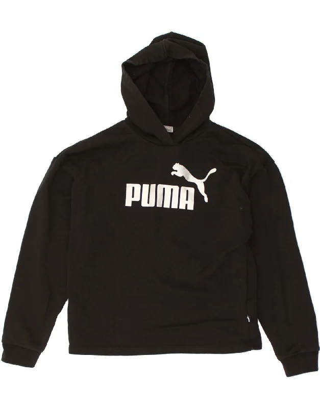 men's hoodie sweatshirt -PUMA Boys Graphic Hoodie Jumper 15-16 Years Black Cotton