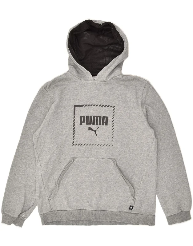 men's printed fleece sweatshirts -PUMA Boys Graphic Hoodie Jumper 15-16 Years Grey