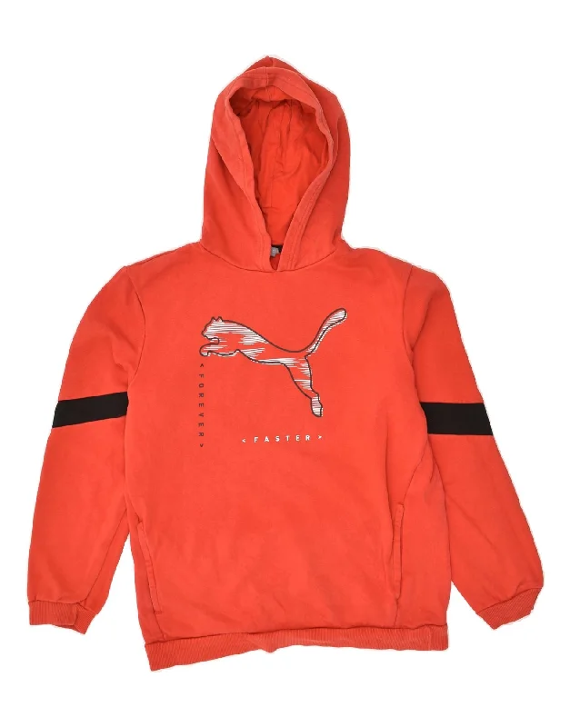 men's hoodie for gym -PUMA Boys Graphic Hoodie Jumper 15-16 Years Red Cotton