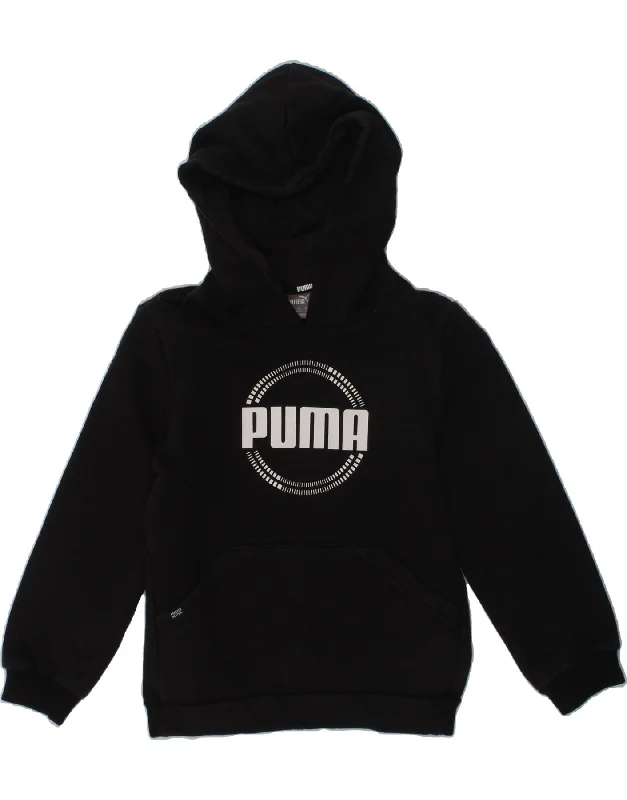 men's hoodies with slogans -PUMA Boys Graphic Hoodie Jumper 5-6 Years Black Cotton