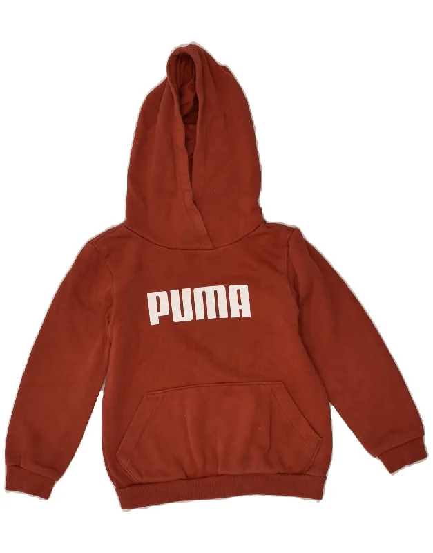 men's printed fleece sweatshirts -PUMA Boys Graphic Hoodie Jumper 5-6 Years Brown Cotton