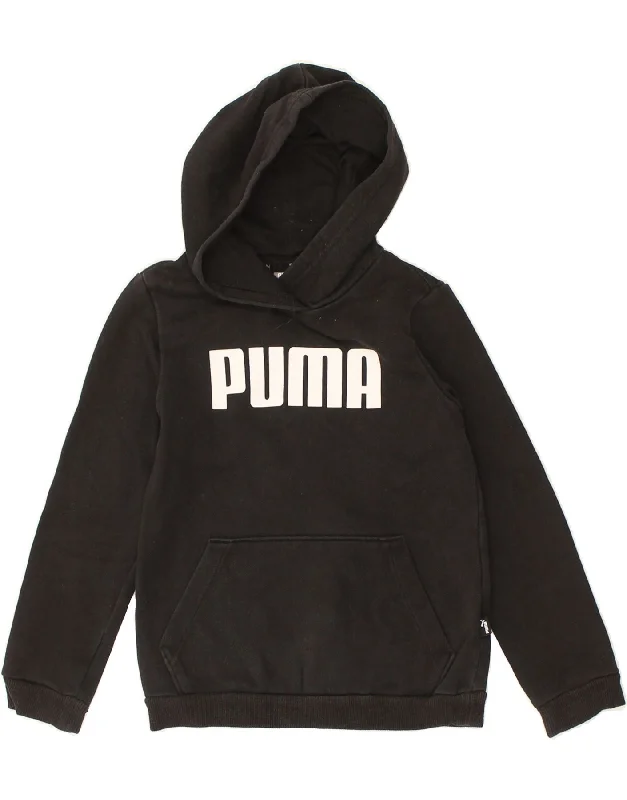 men's comfortable sweatshirts -PUMA Boys Graphic Hoodie Jumper 7-8 Years Black Cotton