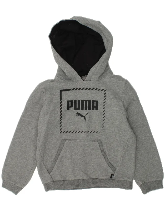 men's soft cotton hoodies -PUMA Boys Graphic Hoodie Jumper 7-8 Years Grey Cotton