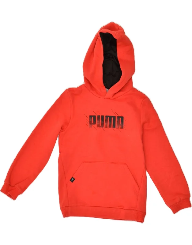 men's fleece hoodies -PUMA Boys Graphic Hoodie Jumper 7-8 Years Red Cotton