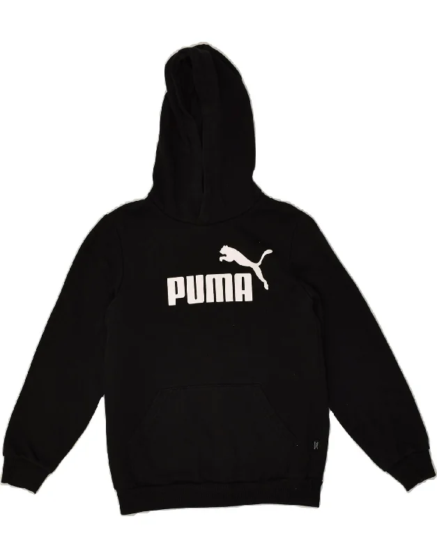 men's pullover hoodie with drawstrings -PUMA Boys Graphic Hoodie Jumper 9-10 Years Black Cotton