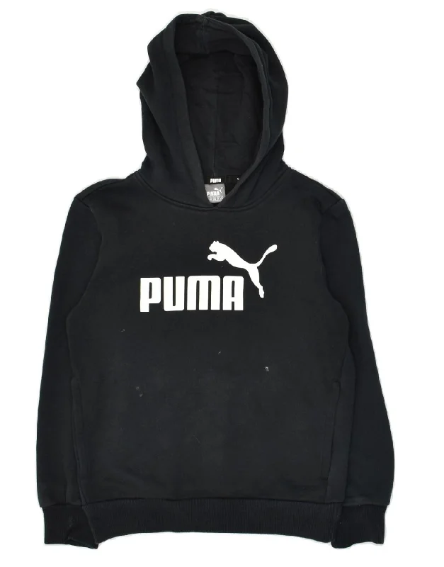 men's hoodie with high collar -PUMA Boys Graphic Hoodie Jumper 9-10 Years Black Cotton