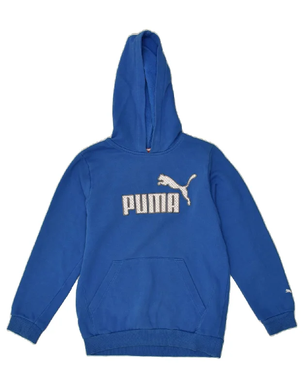 men's pullover hoodie with drawstrings -PUMA Boys Graphic Hoodie Jumper 9-10 Years Medium  Blue Cotton