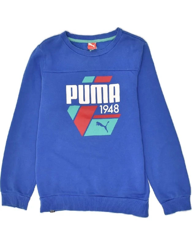 men's printed hoodies -PUMA Boys Graphic Sweatshirt Jumper 11-12 Years Blue Cotton