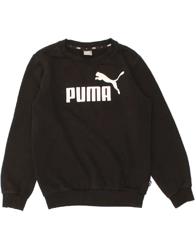 men's printed hoodies -PUMA Boys Graphic Sweatshirt Jumper 9-10 Years Black Cotton