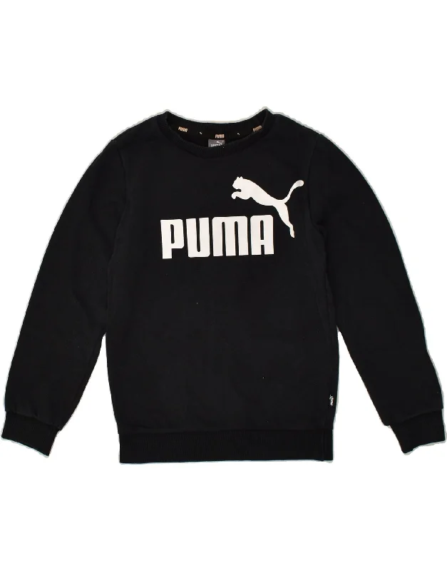 men's fleece hoodie jacket -PUMA Boys Graphic Sweatshirt Jumper 9-10 Years Black Cotton