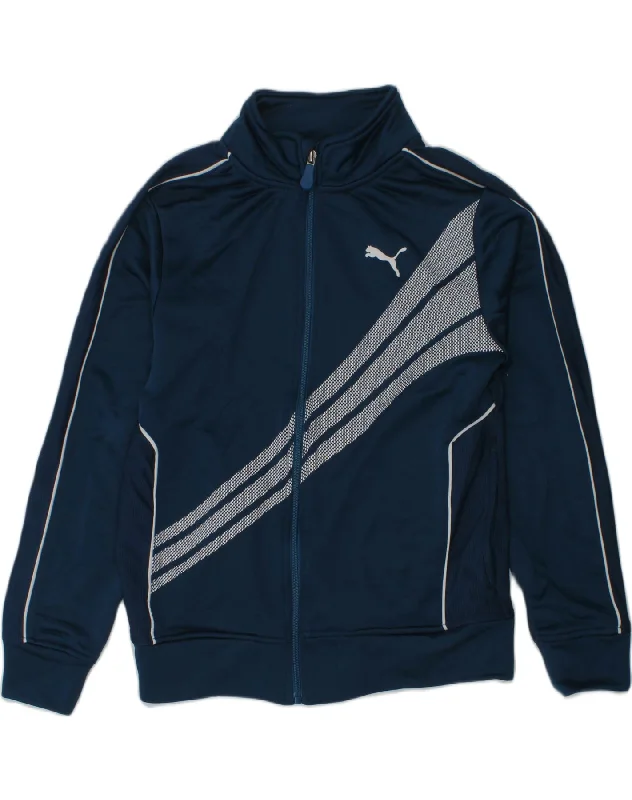 men's casual quilted jackets -PUMA Boys Graphic Tracksuit Top Jacket 10-11 Years Medium Navy Blue