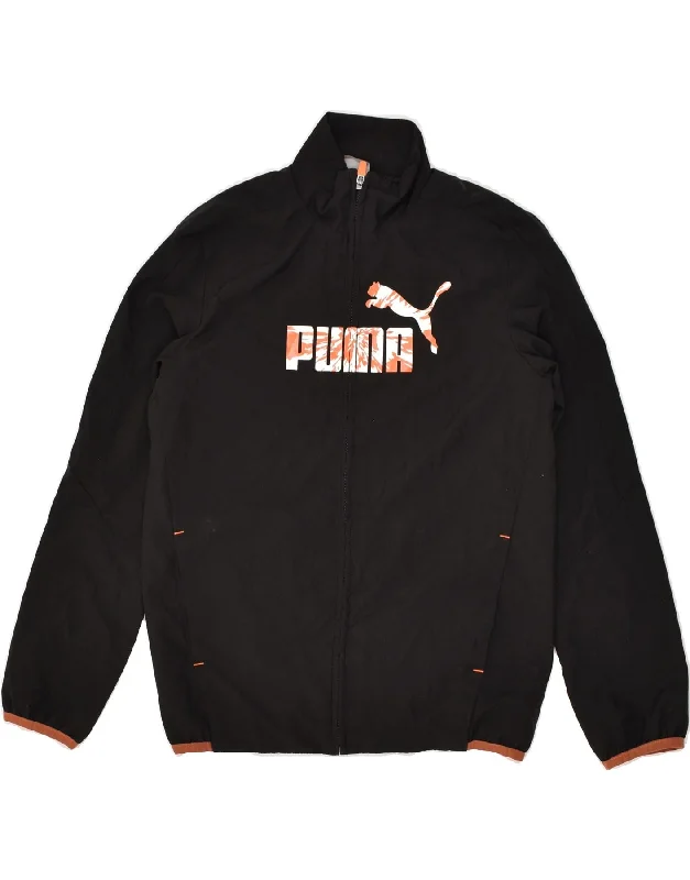 men's zip-up hooded jackets -PUMA Boys Graphic Tracksuit Top Jacket 11-12 Years Black Polyester