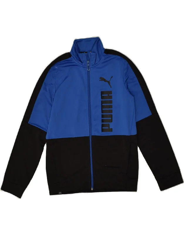 men's slim fit leather jackets -PUMA Boys Graphic Tracksuit Top Jacket 11-12 Years Blue Colourblock