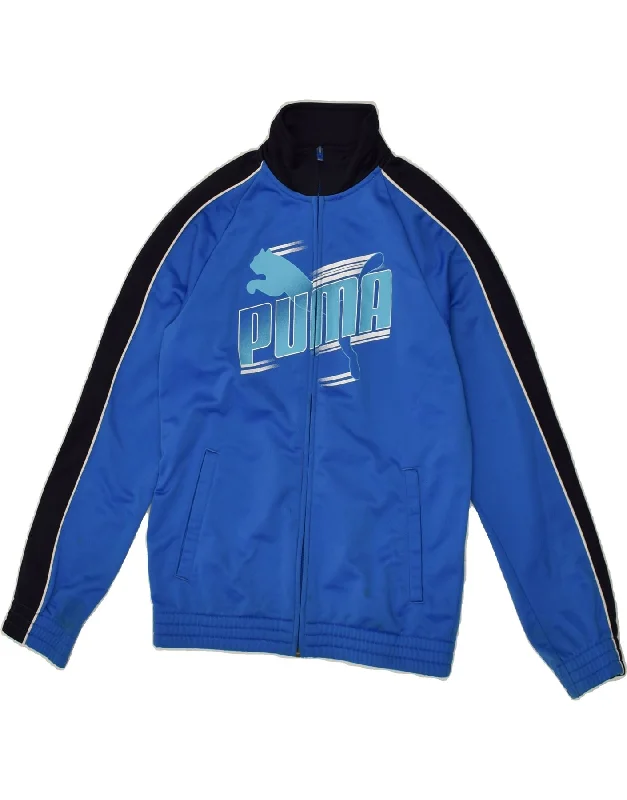 men's tailored outdoor jackets -PUMA Boys Graphic Tracksuit Top Jacket 11-12 Years Large Blue Polyester