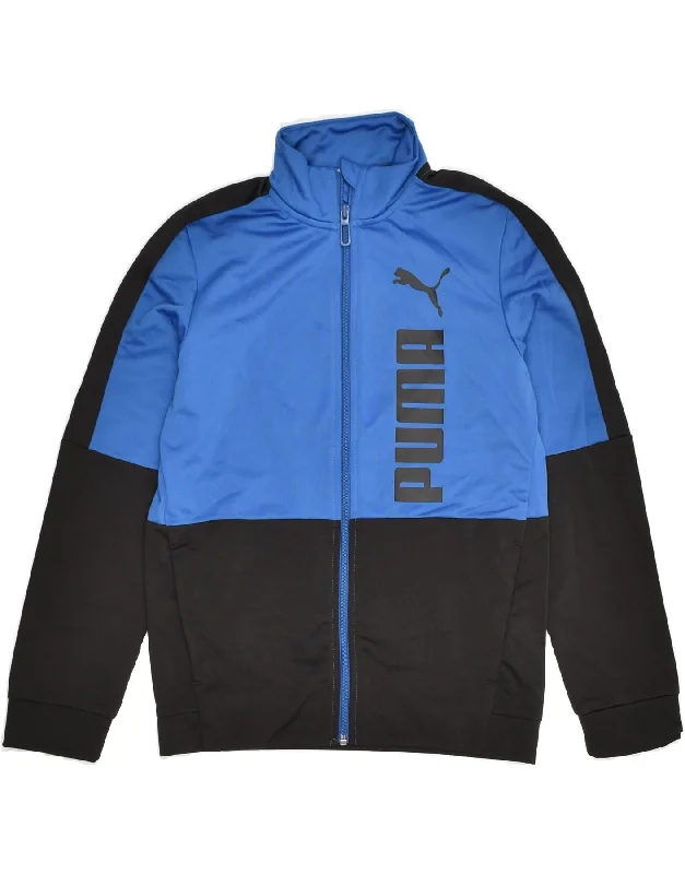 men's trench coats -PUMA Boys Graphic Tracksuit Top Jacket 11-12 Years Navy Blue Colourblock