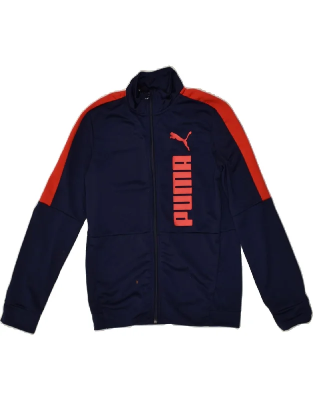 men's formal jackets -PUMA Boys Graphic Tracksuit Top Jacket 11-12 Years Navy Blue Polyester