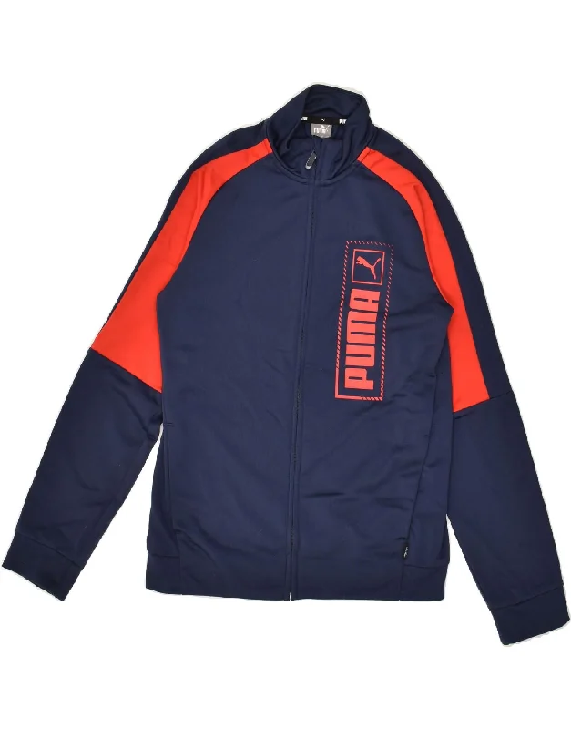 men's casual outerwear jackets -PUMA Boys Graphic Tracksuit Top Jacket 13-14 Years Navy Blue Colourblock