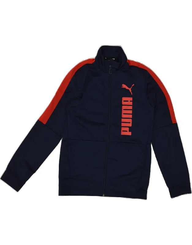 men's insulated jackets -PUMA Boys Graphic Tracksuit Top Jacket 13-14 Years Navy Blue