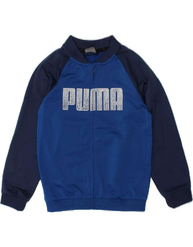 men's stylish black jackets -PUMA Boys Graphic Tracksuit Top Jacket 3-4 Years Blue Colourblock