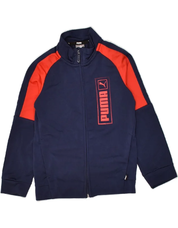 men's bomber jacket with patches -PUMA Boys Graphic Tracksuit Top Jacket 4-5 Years Navy Blue Colourblock