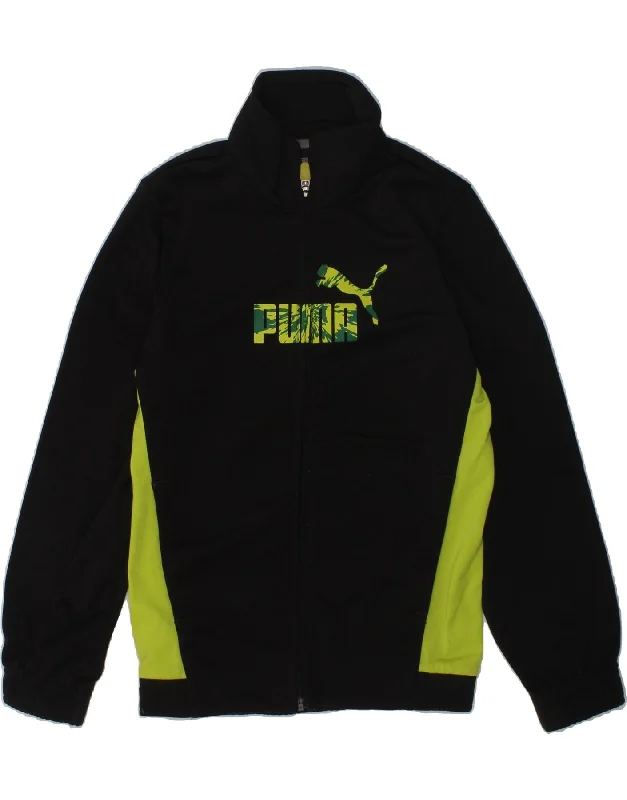 men's high-performance jackets -PUMA Boys Graphic Tracksuit Top Jacket 5-6 Years Black Colourblock