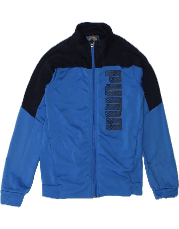 men's packable jackets -PUMA Boys Graphic Tracksuit Top Jacket 7-8 Years Blue Colourblock