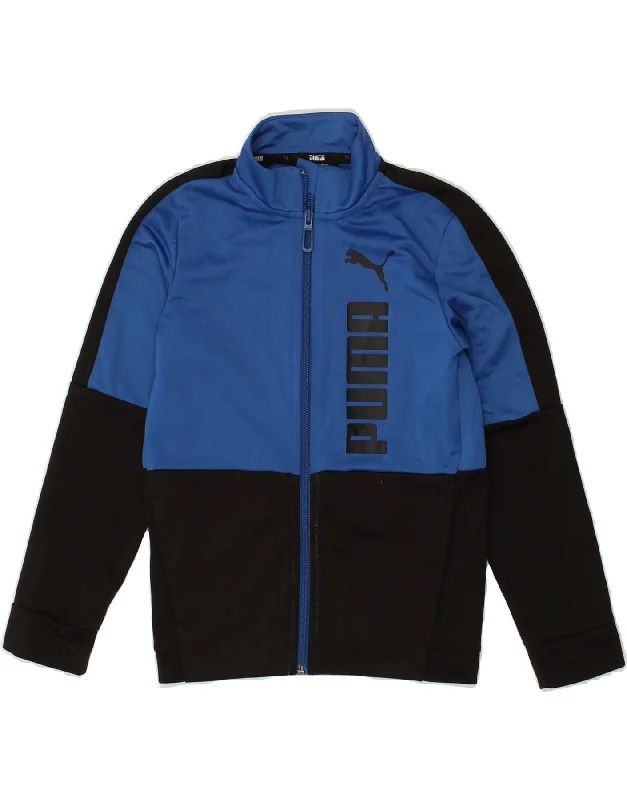 men's performance jackets -PUMA Boys Graphic Tracksuit Top Jacket 7-8 Years Blue Colourblock