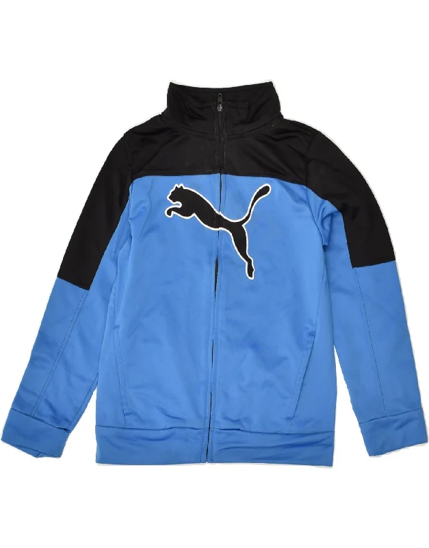 men's zip-up fleece jackets -PUMA Boys Graphic Tracksuit Top Jacket 7-8 Years Blue Polyester