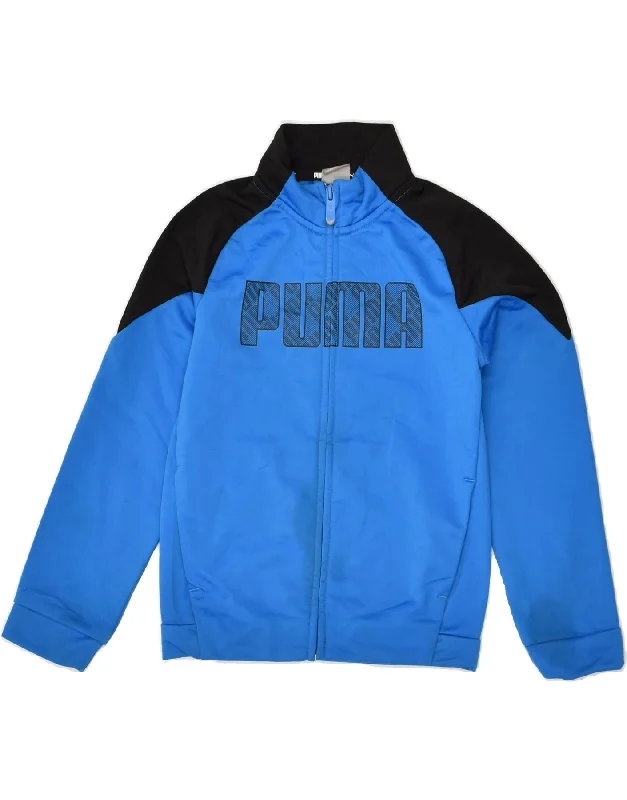 men's tailored jackets -PUMA Boys Graphic Tracksuit Top Jacket 7-8 Years XS  Blue Polyester