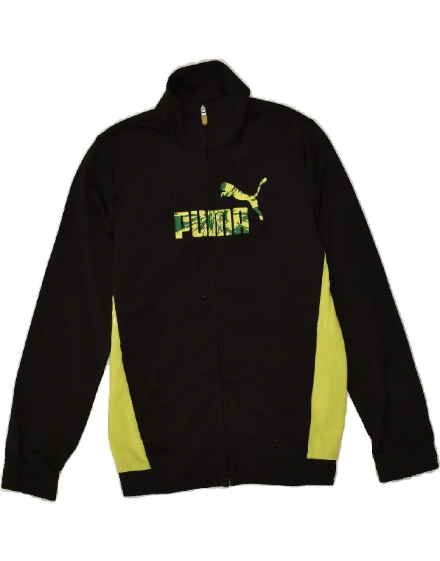 men's performance jackets -PUMA Boys Graphic Tracksuit Top Jacket 9-10 Years Black Colourblock