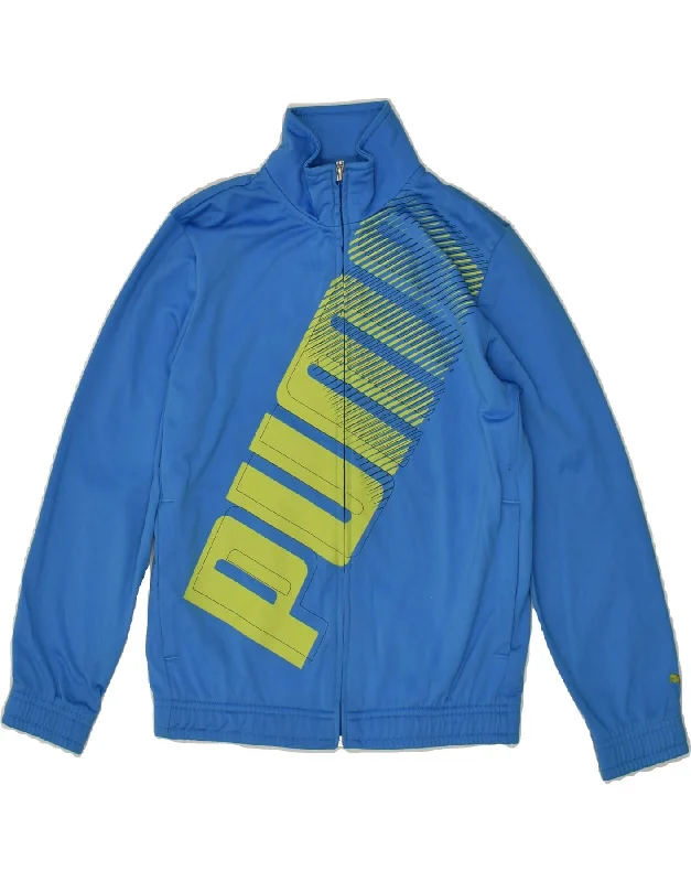 men's tailored outdoor jackets -PUMA Boys Graphic Tracksuit Top Jacket 9-10 Years Blue Polyester