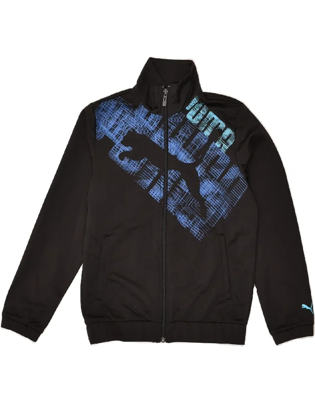 men's tailored jackets -PUMA Boys Graphic Tracksuit Top Jacket 9-10 Years Medium Black Polyester